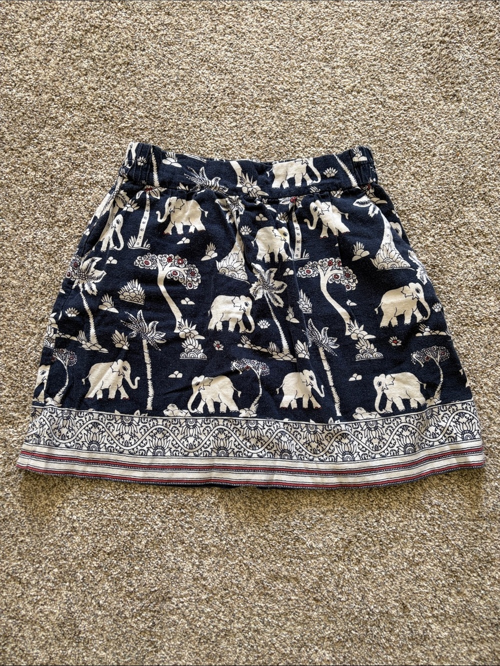 LOFT Navy Mini Skirt with Cream Elephant Print